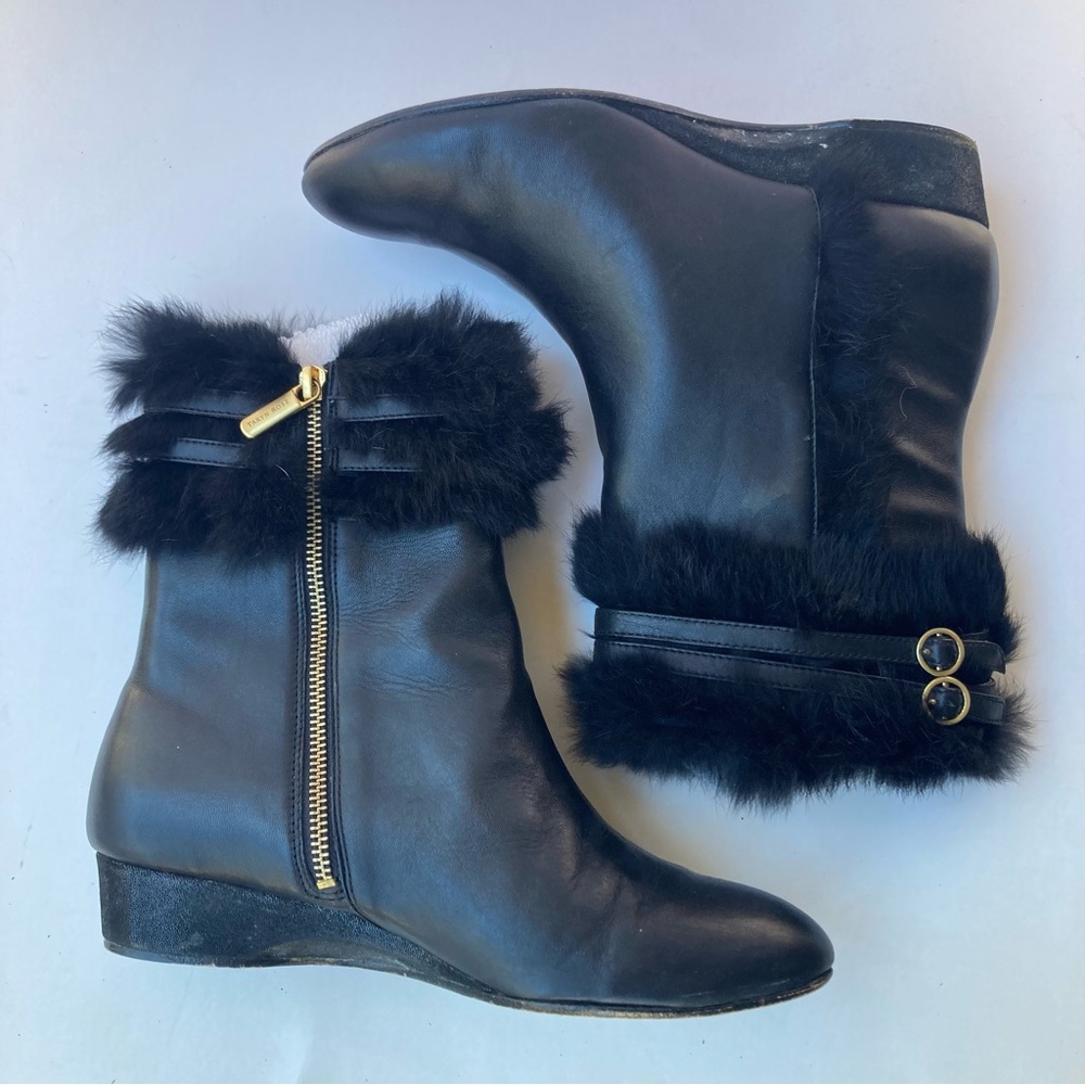 Taryn Rose Tizzy fur trim bootie low boots black 8